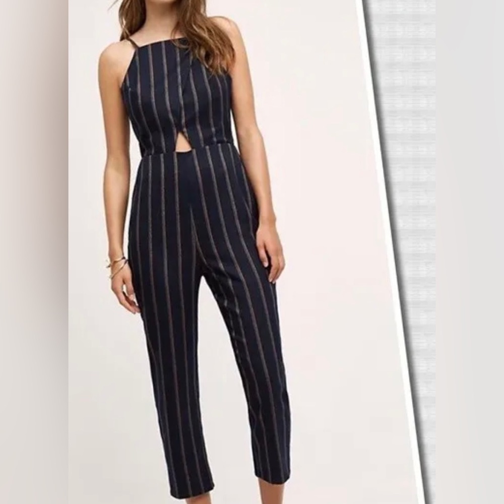 NWT Cartonnier Anthropologie women 
Jumpsuit Sleeveless Blue Pinstripe
Sz.M